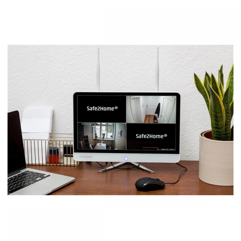 Bild 1 von Safe2Home® Funk Überwachungskamera 8 Kanal Set 3 TB – Kamera Set Monitor inkl. Rekorder - 4x Kamera
